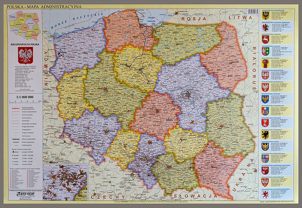 POLSKA MAPA ŚCIENNA ADMINISTRACYJNA MAGNETYCZNA ERLI pl