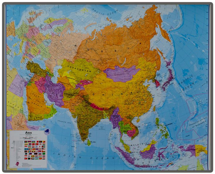 Azja Mapa Cienna Polityczna Magnetyczna W Ramie Erli Pl