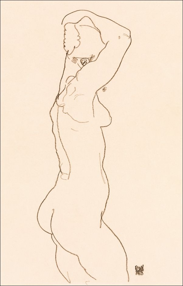 Naked Woman Backview Standing Nude Facing Right Egon Schiele