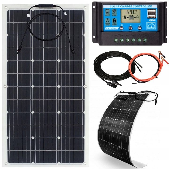 PANEL SŁONECZNY ZESTAW ELASTYCZNY 100W REGULATOR ERLI pl