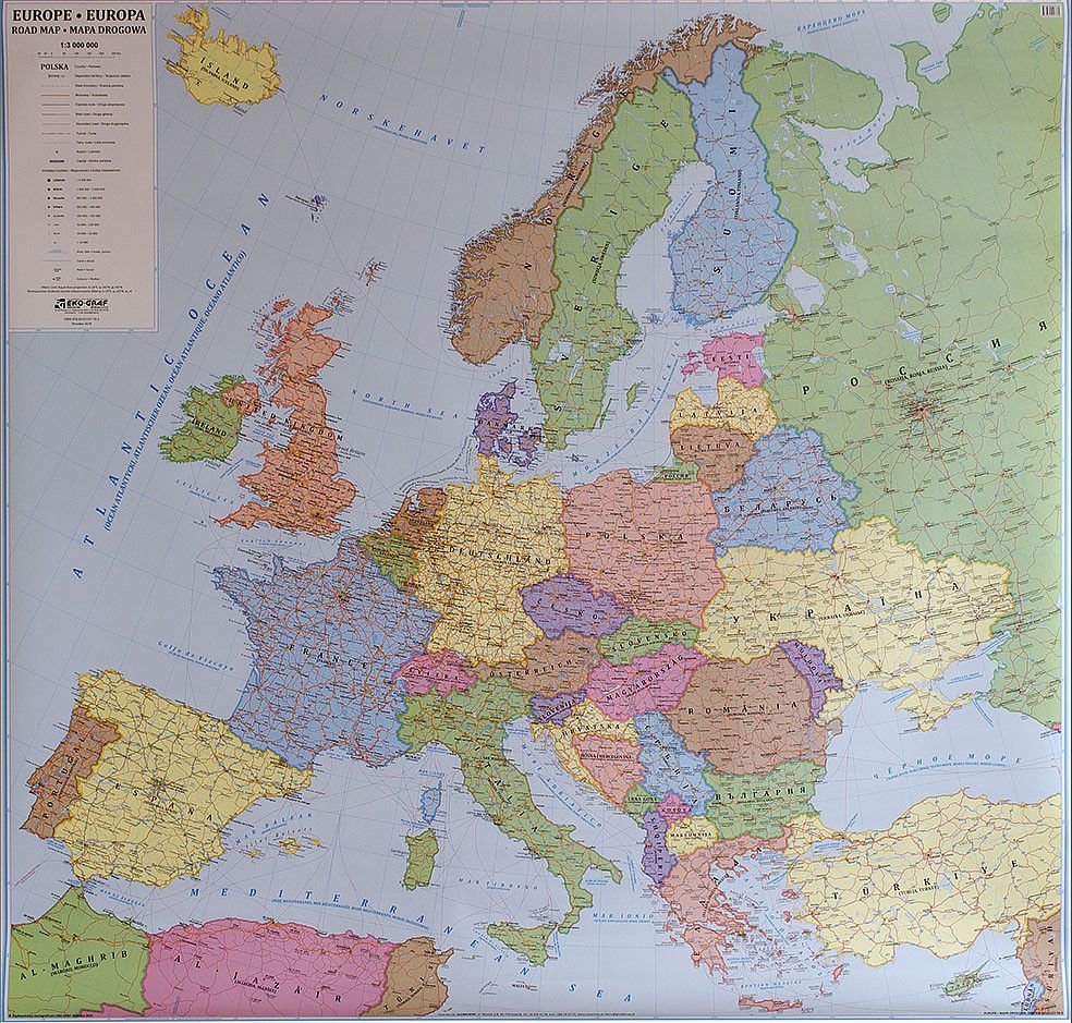 Europa Drogowa Mapa Cienna Arkusz Laminowany Erli Pl