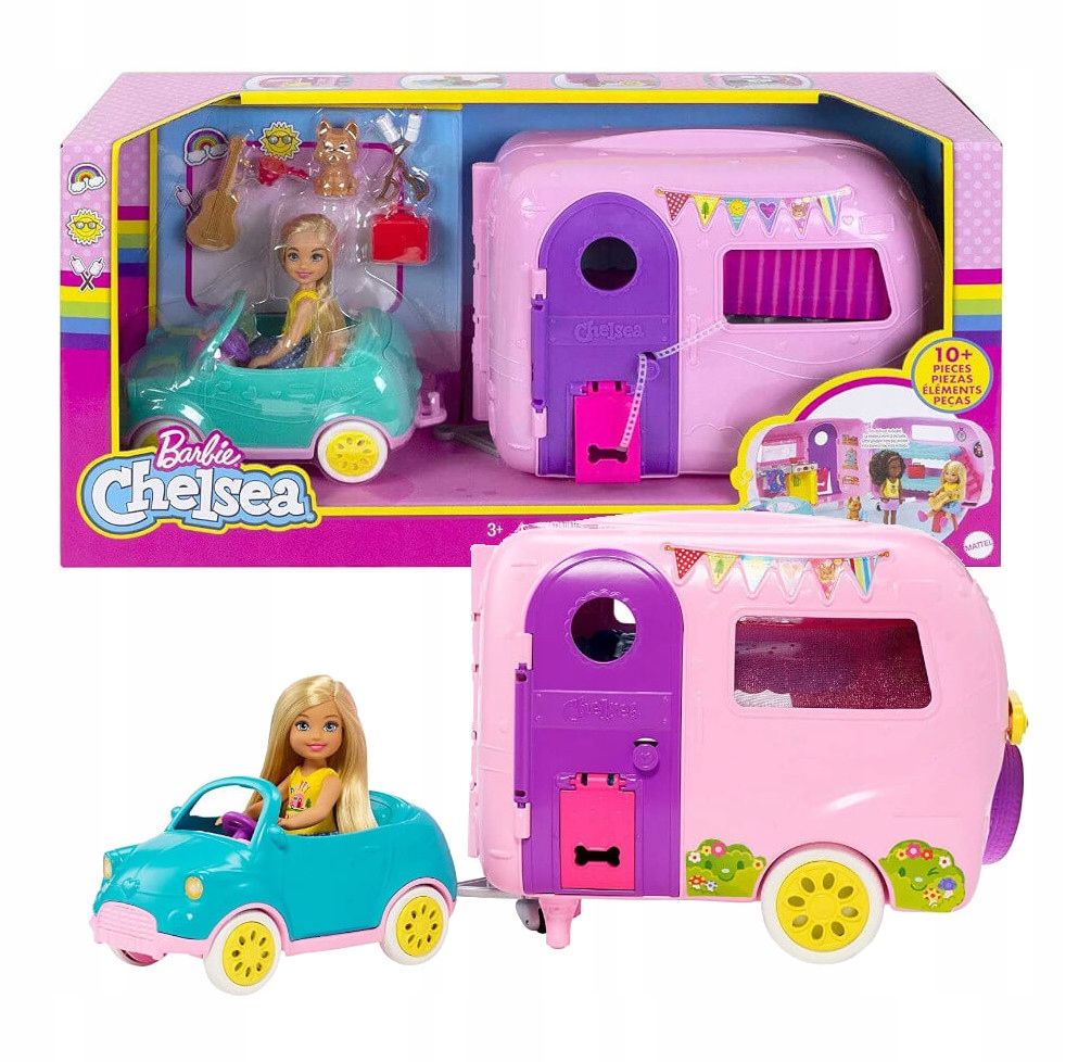 BARBIE LALKA CHELSEA AUTO PRZYCZEPA KEMPINGOWA 3 ERLI Pl