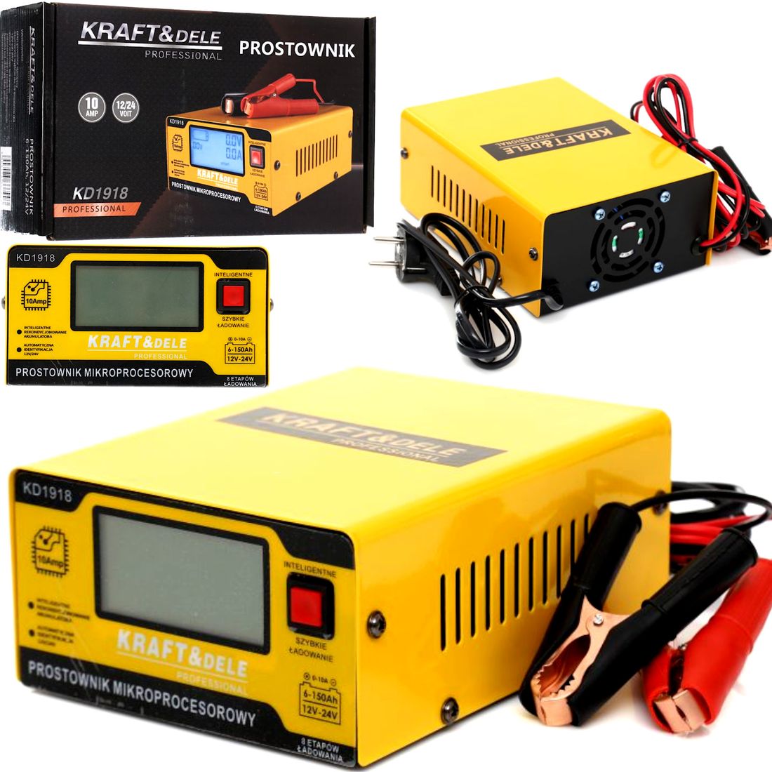 PROSTOWNIK MIKROPROCESOROWY 10A 12V 24V LCD AKUMULATOROWY ERLI Pl