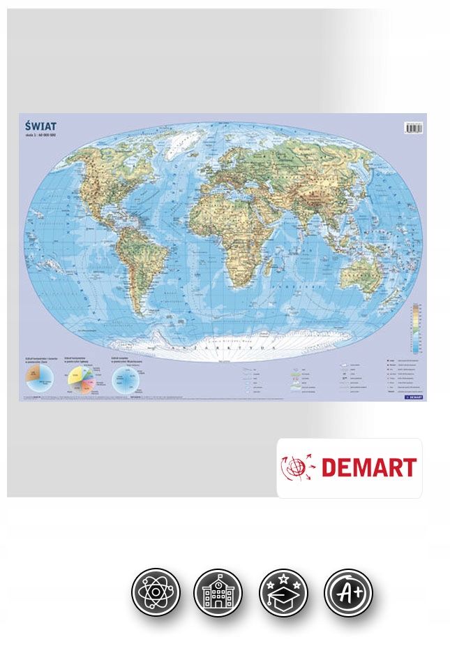 PLANSZA ŚCIENNA MAPA ŚWIATA FIZYCZNA 1 60 000 000 ERLI pl