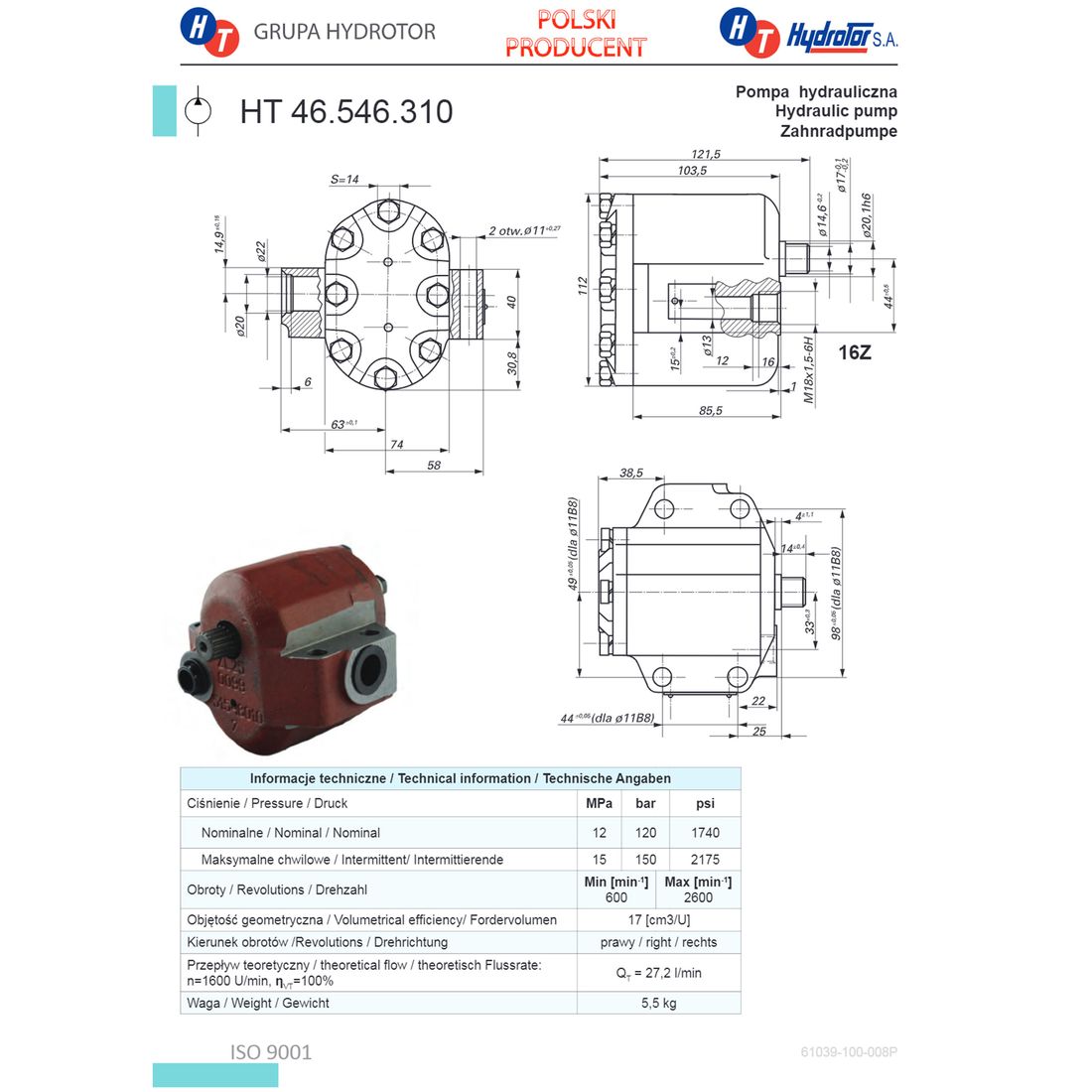 Pompa hydrauliczna podnośnika Ursus C360 46546310 Hydrotor ERLI pl