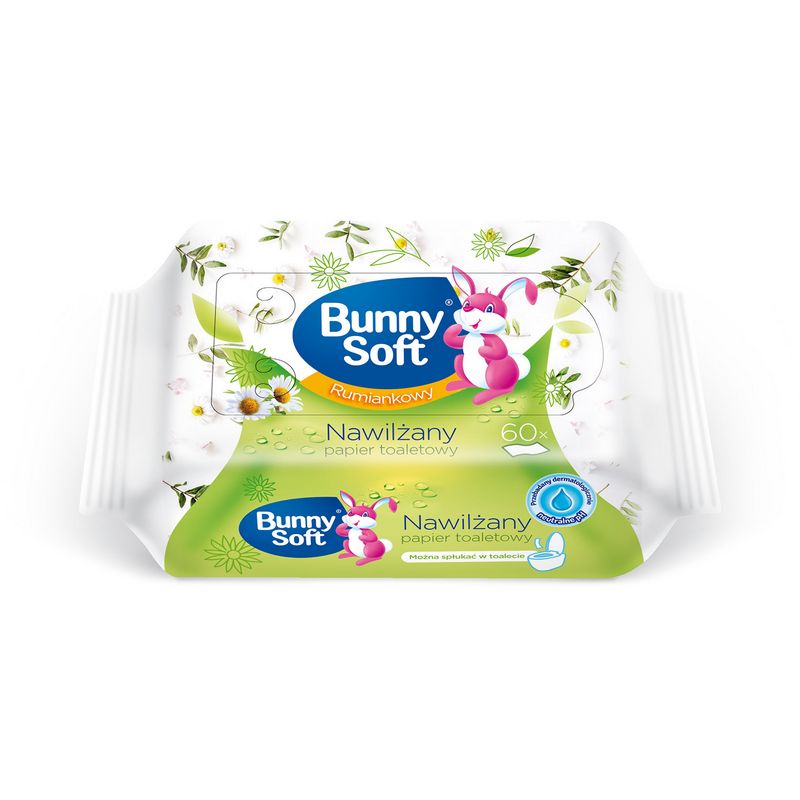 BUNNY SOFT Nawilżany papier toaletowy Rumiankowy 60szt ERLI pl