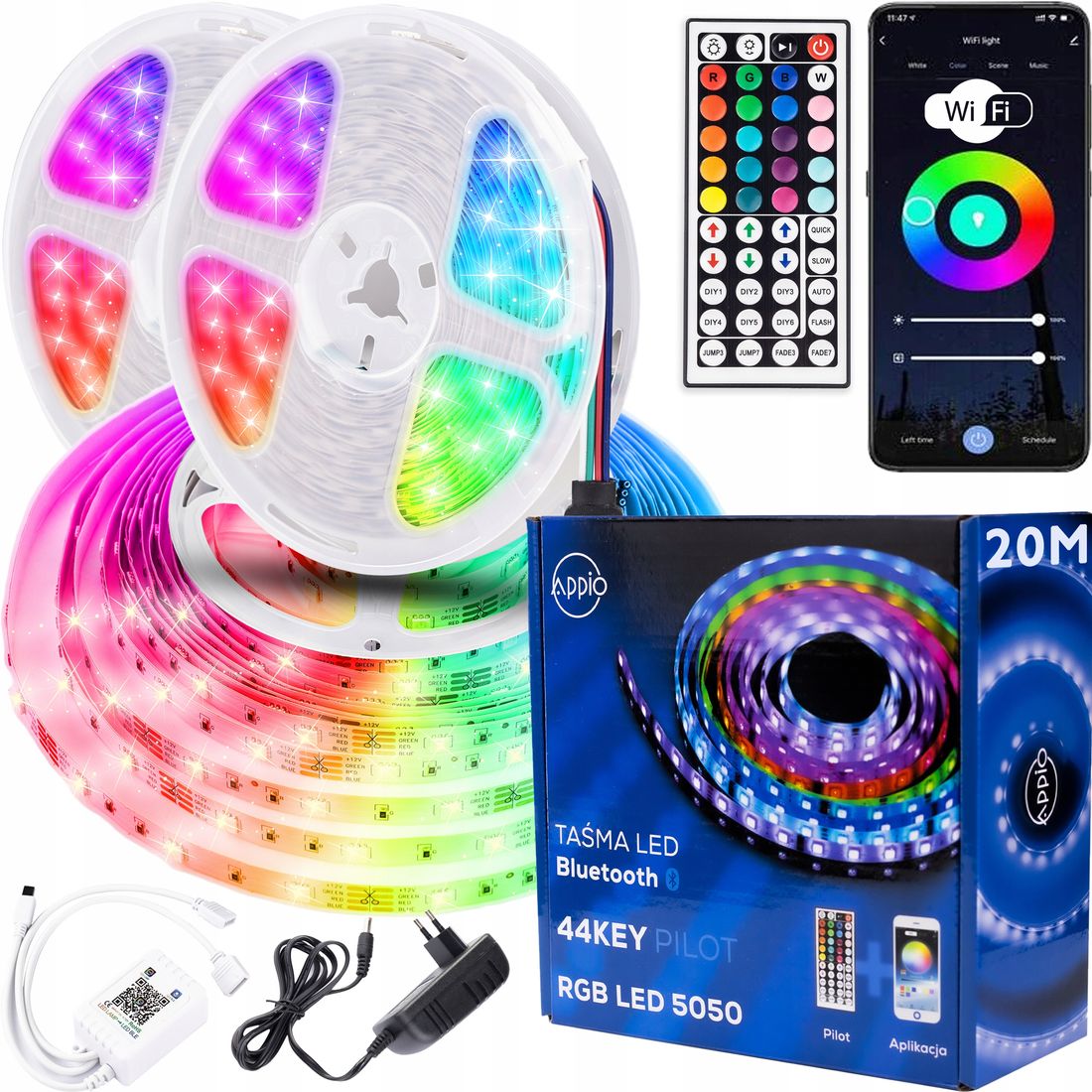 Taśma LED 20M RGB 5050 Bluetooth APLIKACJA MOBILNA ERLI pl