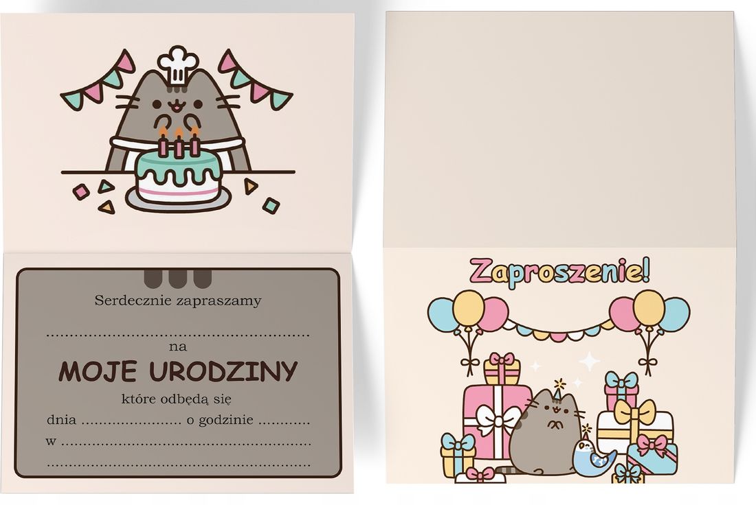 ZAPROSZENIE NA URODZINY PUSHEEN KOT POZIOM Z2 ERLI Pl