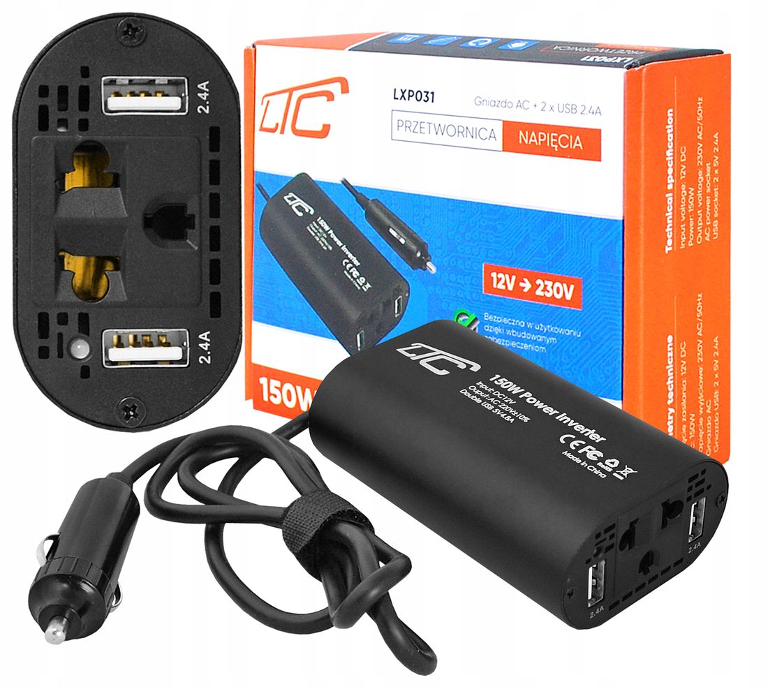 PRZETWORNICA NAPIĘCIA LTC 12V 230V 150W 2xUSB ERLI pl