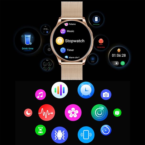 Damski Smartwatch Zegarek Z Funkcj Rozmowy Z Oty Ci Nienie Puls