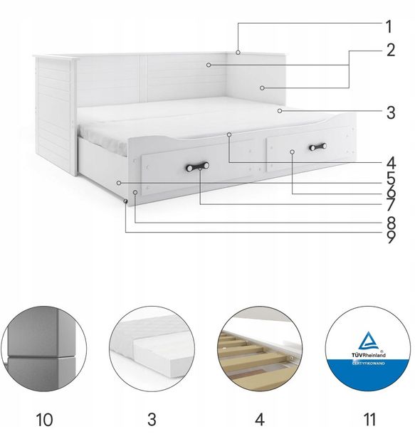 Łóżko rozkładane Hermes Materace 80x200 szuflady ERLI pl