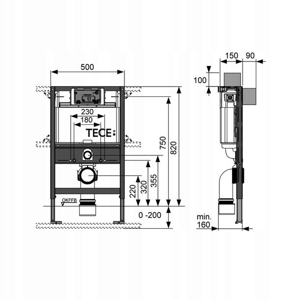 Stelaż podtynkowy WC NISKI 82 cm 820 Tece wsp mata ERLI pl