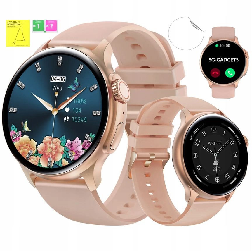 SMARTWATCH ZEGAREK DAMSKI ZŁOTY AMOLED 466x466 PX POLSKIE MENU ROZMOWY