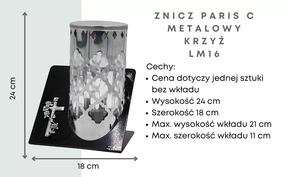 Znicz Paris Duży Metalowy LM16 krzyż ERLI pl