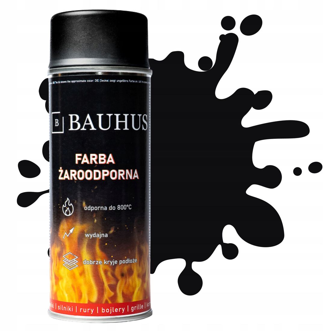 Farba spray żaroodporna wysokotemperaturowa RAL 9005 Czarny ERLI pl