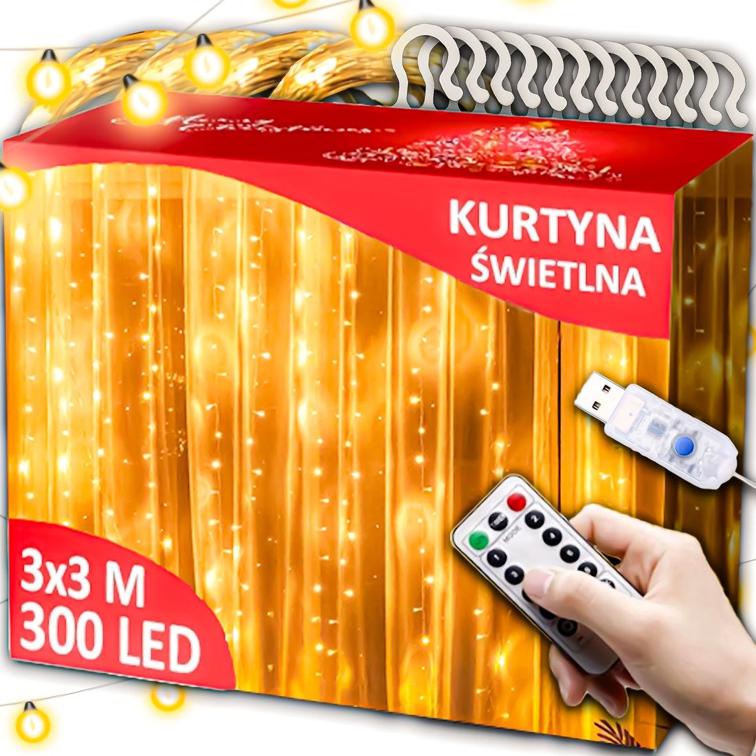 KURTYNA ŚWIETLNA LED DUŻA 3x3m Lampki Świąteczne Choinkowe Girlanda Na