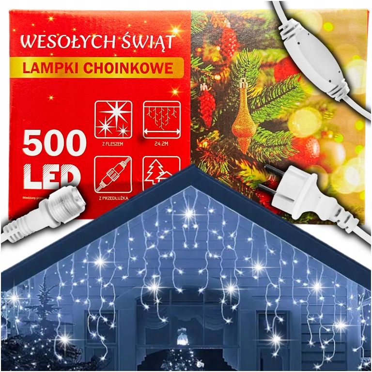 SOPLE LAMPKI 500 LED FLASH Kurtyna Świetlna ZEWNĘTRZNE ZIMNY BIAŁY