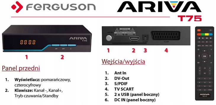 Tuner DVB T T2 Z HEVC H 265 Ferguson Ariva T75 ERLI Pl