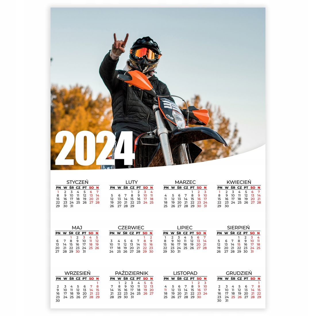 Kalendarz Plakatowy Ścienny 2024 Rok 50x70cm Enduro Cross Motosport