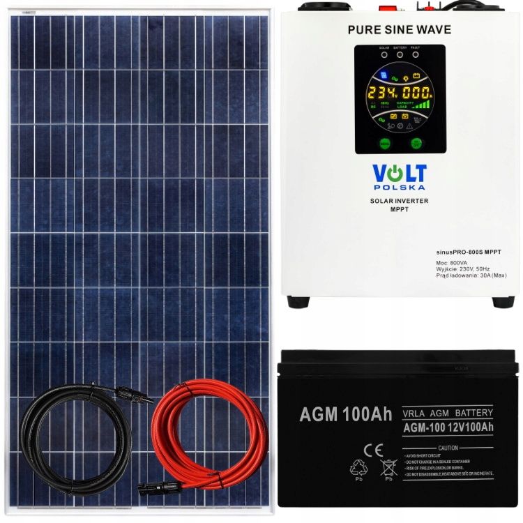 Zestaw Solarny 800W Panel Słoneczny SinusPro 800S Akumulator AGM 100AH