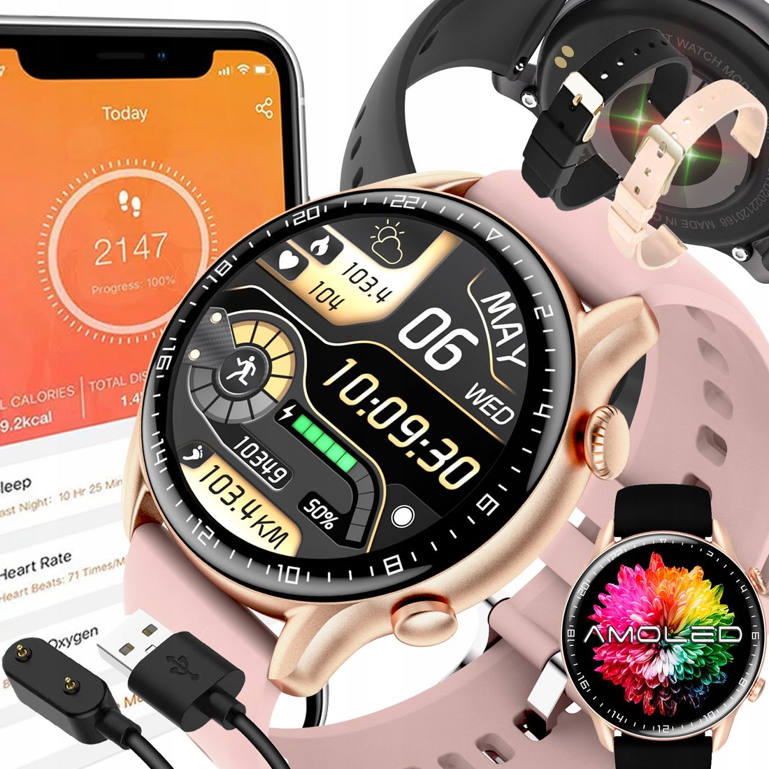 SMARTWATCH ZEGAREK DAMSKI ROZMOWY CIŚNIENIE AMOLED ERLI pl