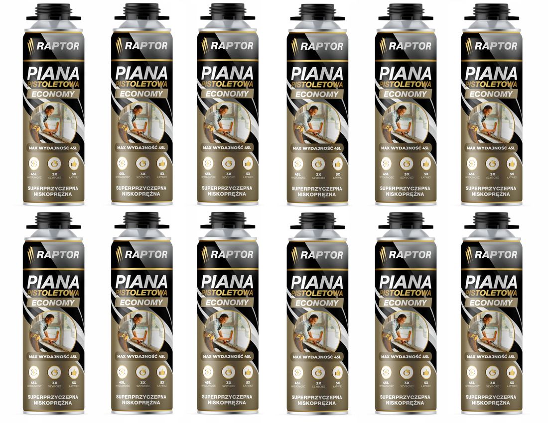 12 x Piana pistoletowa RAPTOR montażowa 750 ml niskoprężna całoroczna