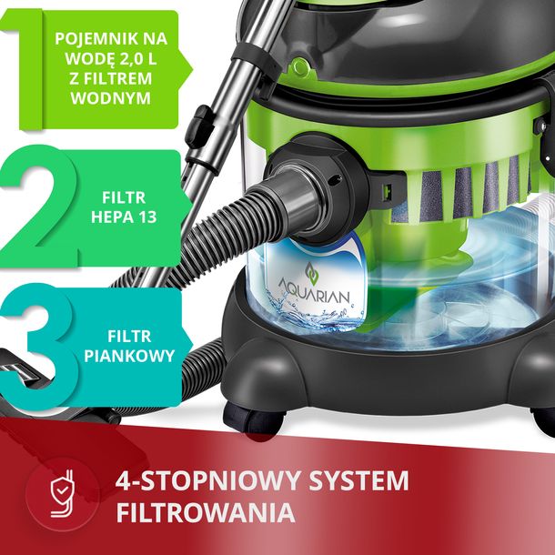 Odkurzacz z filtrem wodnym bezworkowy piorący wodny MPM Aquarian MOD 30