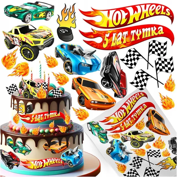 MEGA ZESTAW WYDRUK CUKROWY SAMOCHODY HOT CARS WHEELS OPŁATEK NA TORT