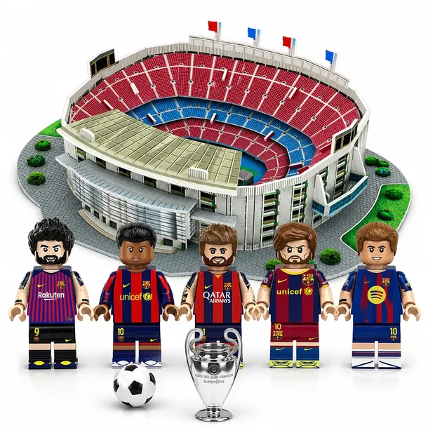 KLOCKI FC BARCELONA PUZZLE 3D STADION CAMP NOU + KOMPLET FIGUREK