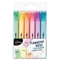 pastelowe-zakreslacze-flamastry-6-sztuk-scieta-koncowka-kotki-kidea