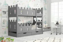 lozko-pietrowe-dla-dzieci-zamek-2-osobowe-z-szufladami-szare