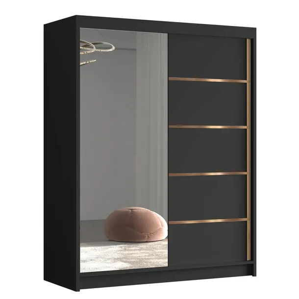 Szafa przesuwna FLAVIO III z lustrem 150cm - pojemna garderoba-CZARNY