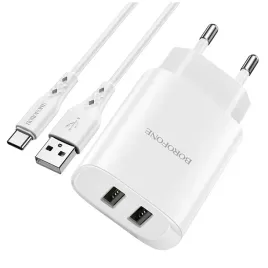 borofone-ladowarka-sieciowa-bn2-super-2xusb-21a-z-kablem-usb-na-typ-c