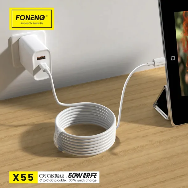 foneng-kabel-x55-typ-c-na-typ-c-pd-60w-2-metry-bialy