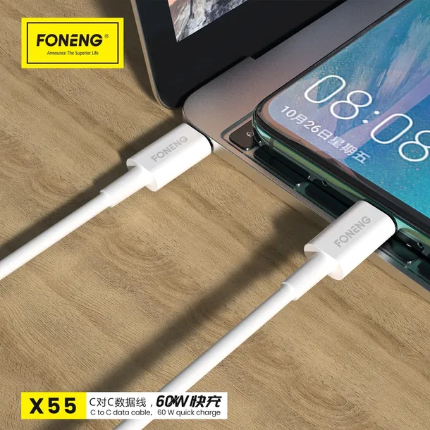 foneng-kabel-x55-typ-c-na-typ-c-pd-60w-2-metry-bialy