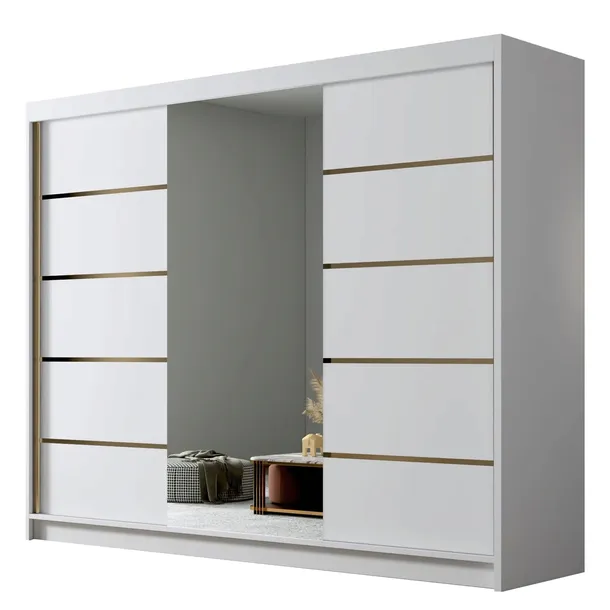 Szafa przesuwna AMBER VI z lustrem 250cm - pojemna garderoba - BIAŁY