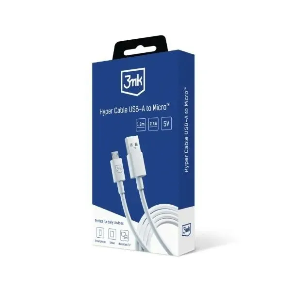 3mk-hyper-cable-usb-a-micro-usb1-2m-5v-24a-bialy-white-kabel-produkt-wprowadzony-do-obrotu-na-terenie-ue-przed-13-12-2024-tak