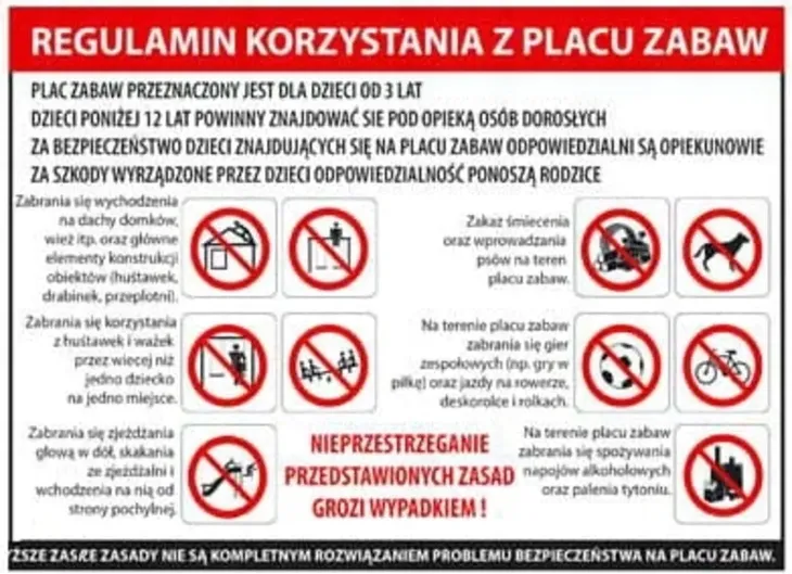 REGULAMIN PLACU ZABAW - DUŻY - PCV 35X50