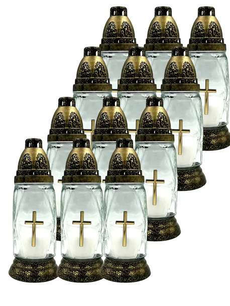 Znicz lampion Tani szklany ZNICZE Złoty Krzyżyk Ornament 12SZT 21CM !