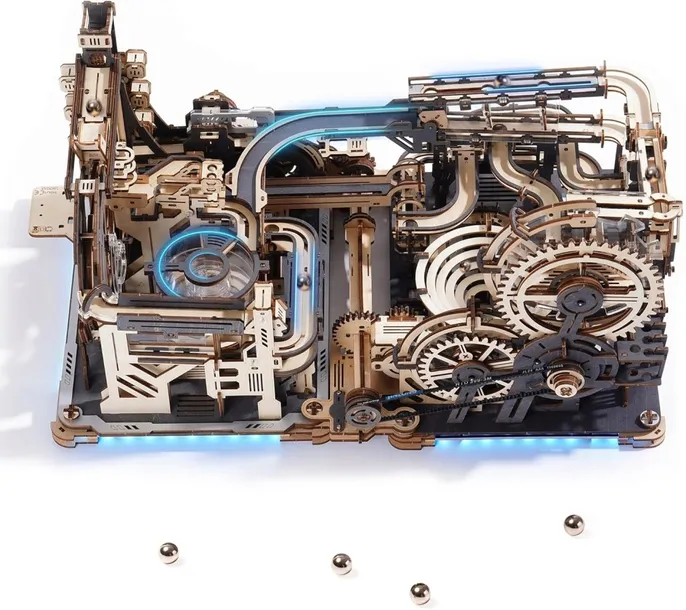 Drewniane Puzzle Mechaniczne 3D Model do Składania Tor Kulkowy Nocne Miasto