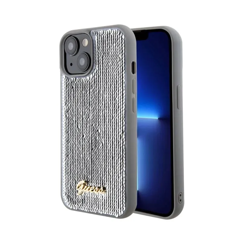guess-sequin-script-metal-etui-iphone-15-srebrny-stan-nowy