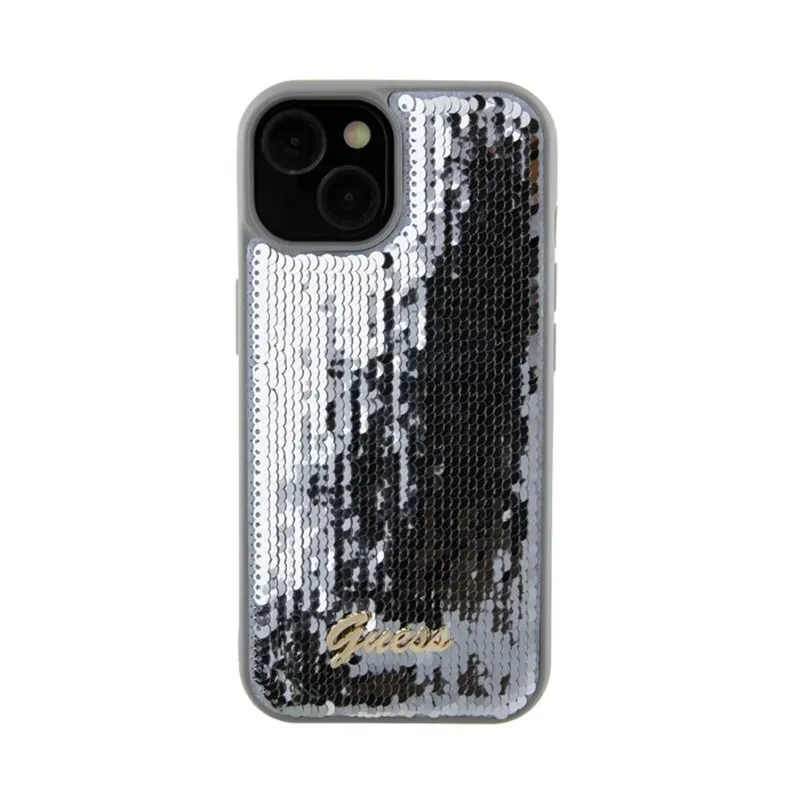 guess-sequin-script-metal-etui-iphone-15-srebrny-stan-nowy
