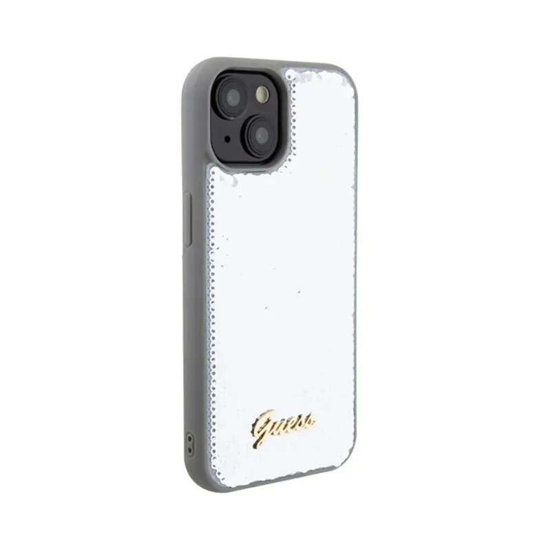 guess-sequin-script-metal-etui-iphone-15-srebrny