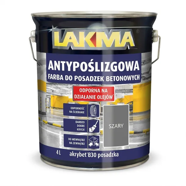 FARBA DO POSADZEK-BETONU AKRYBET B-30 SZARY 4L LAKMA