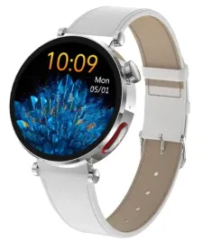 smartwatch-damski-sayberg-butterfly-srebrny-na-bialym-pasku-skorzanym