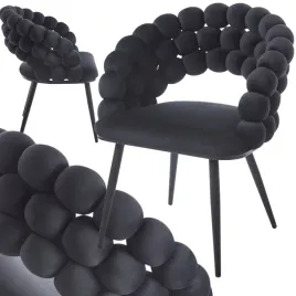 krzeslo-czarne-velvet-plecione-pompony-bubble-do-stolu-toaletki-biurka