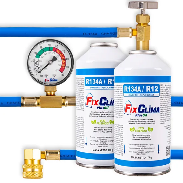 ZESTAW DO NAPEŁNIANIA KLIMATYZACJI 2x GAZ CZYNNIK CHŁODNICZY AUT R134A FIX