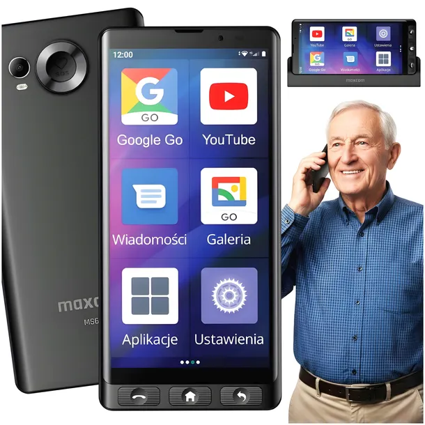 TELEFON KOMÓRKOWY DLA SENIORA BABCI DZIADKA SMARTFON MAXCOM SMART MS601