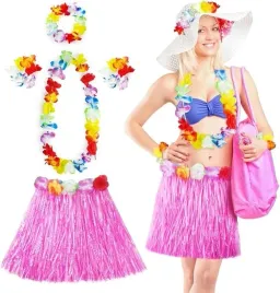 stroj-hawajski-hula-spodnica-kwiaty-zestaw-impreza-luau-akcesoria-rozowy