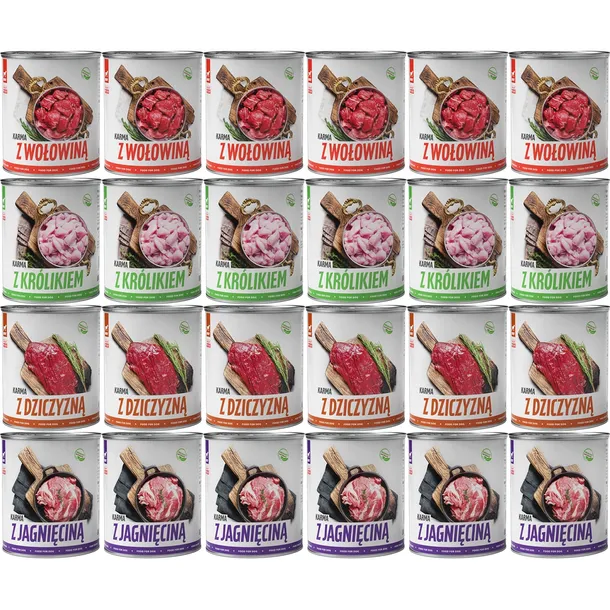MOKRA KARMA DLA PSA TufTuf Puszka mielonka MIX SMAKÓW ZESTAW 24x800g